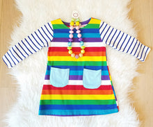 Rainbow Striped Pocket Long Sleeve Dress - ARIA KIDS