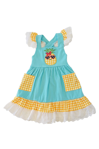 Pineapple Applique Ruffle Lace Dress - ARIA KIDS