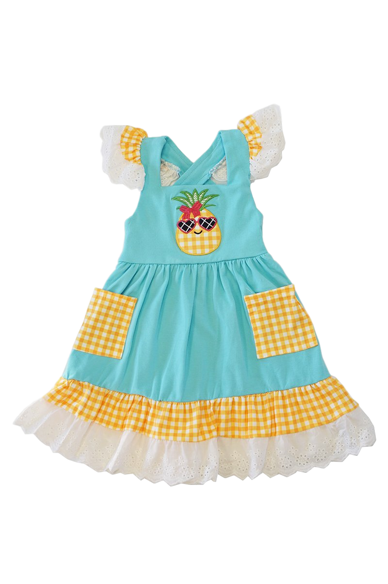 Pineapple Applique Ruffle Lace Dress - ARIA KIDS