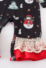 Navy christmas snowman ruffle baby romper - ARIA KIDS
