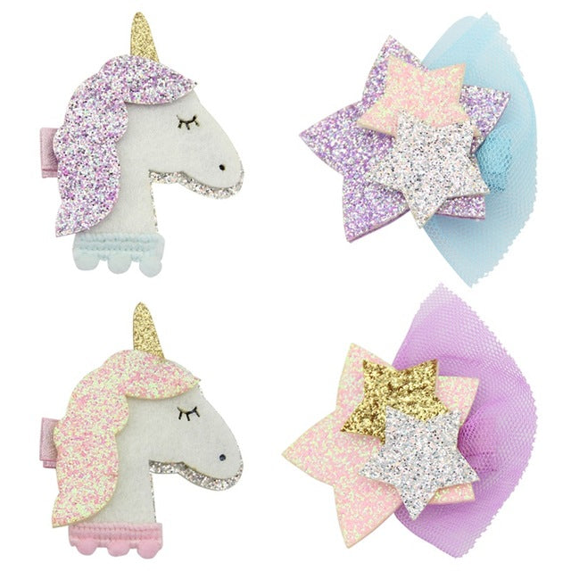Unicorn + Star Glitter Hair Clip - Set of 4 - ARIA KIDS