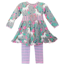 "Peyton" Unicorn and Rainbows Stripe Cotton Dress Outfit - ARIA KIDS