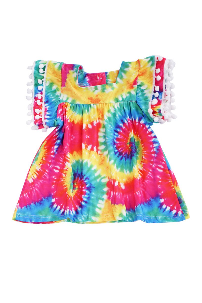 Bright Twirl Tie Dye Pom Pom Top - ARIA KIDS