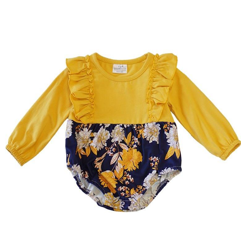 Floral Baby Romper - Yellow & Navy - ARIA KIDS