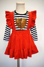 Red & Gold Heart Flip Sequin Suspender Skirt Set - ARIA KIDS