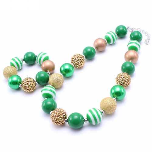 St. Patrick's Day Green/Gold Chunky Necklace - 2 Piece Set - ARIA KIDS