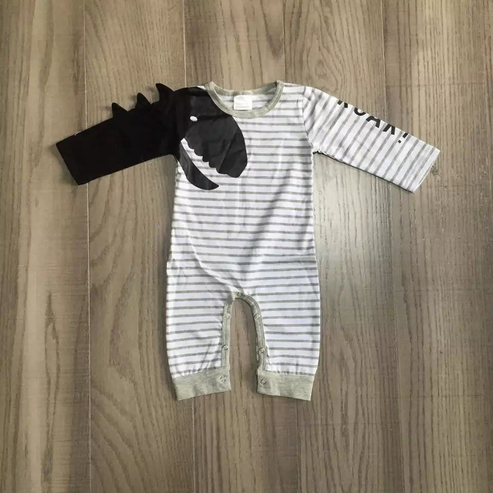 Dinosaur Sleeve Stripe Romper - ARIA KIDS