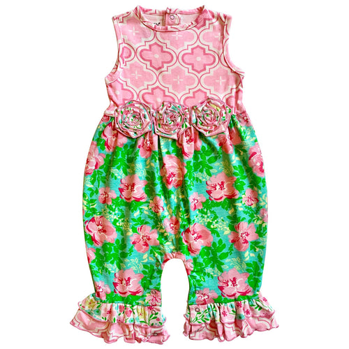 Spring Rose Floral & Geometric Baby Girl Toddler Romper - ARIA KIDS