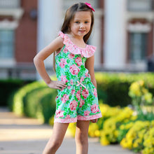 Spring Rose Shabby Chic Floral & Geometric Girls Jumpsuit Romper - ARIA KIDS