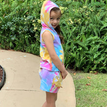 "Camille' Pastel Rainbow Tie Dye Cotton Hoodie Tank & Shorts - ARIA KIDS