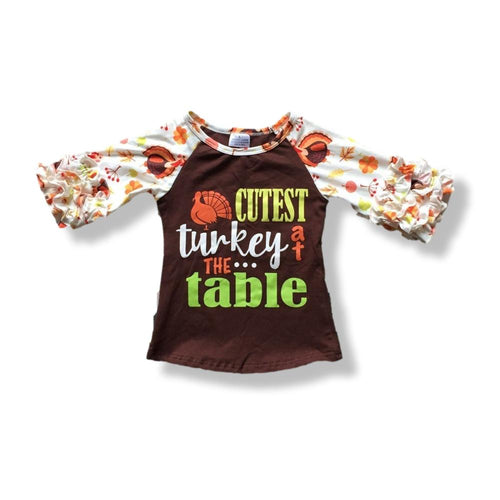 WHOLESALE CLEARANCE BUNDLE - Cutest Turkey at the Table Thanksgiving Raglan Shirt - ARIA KIDS