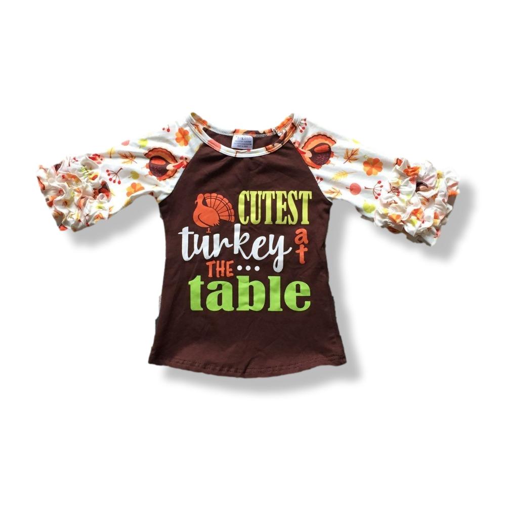 Cutest Turkey at the Table Thanksgiving Raglan Shirt - ARIA KIDS