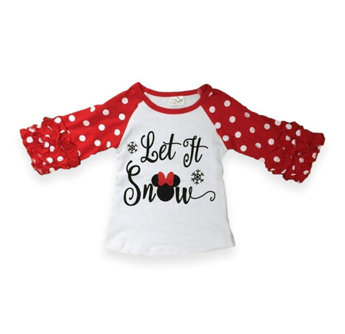 WHOLESALE CLEARANCE BUNDLE - Let it Snow Minnie Polka Dot Raglan Shirt - ARIA KIDS