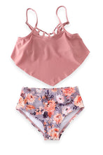 Mommy & me Blush Pink Floral Ruffle High Waisted 2-Piece Swimsuit - ARIA KIDS