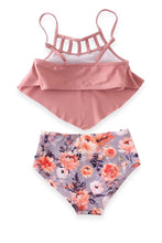 Mommy & me Blush Pink Floral Ruffle High Waisted 2-Piece Swimsuit - ARIA KIDS