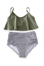 Mommy & Me Olive Green & Stripes High Waisted 2-Piece Swimsuit - ARIA KIDS