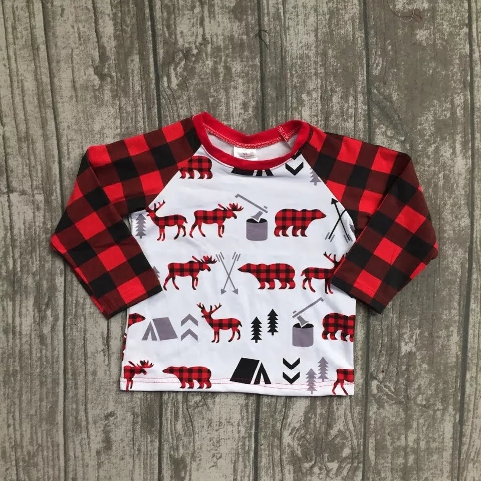 Buffalo Plaid Boys Raglan Christmas Shirt - ARIA KIDS
