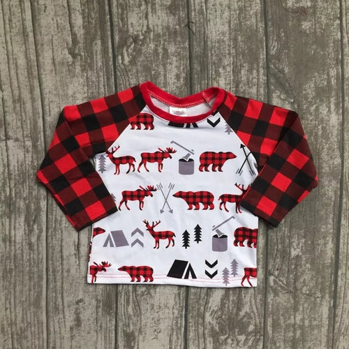 WHOLESALE CLEARANCE BUNDLE (12 Pieces) - Buffalo Plaid Boys Raglan Shirt - ARIA KIDS