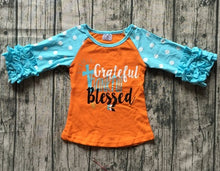 Grateful Thankful Blessed Thanksgiving Raglan Ruffle Shirt - ARIA KIDS