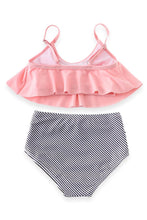 Mommy & me Blush Pink Stripe Ruffle High Waisted 2-Piece Swimsuit - ARIA KIDS