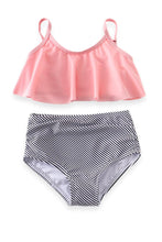 Mommy & me Blush Pink Stripe Ruffle High Waisted 2-Piece Swimsuit - ARIA KIDS