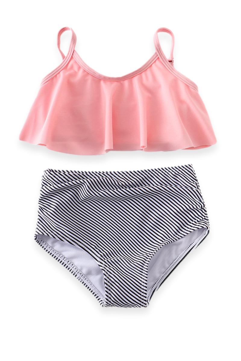 Mommy me Blush Pink Stripe Ruffle High Waisted 2 Piece Swimsuit
