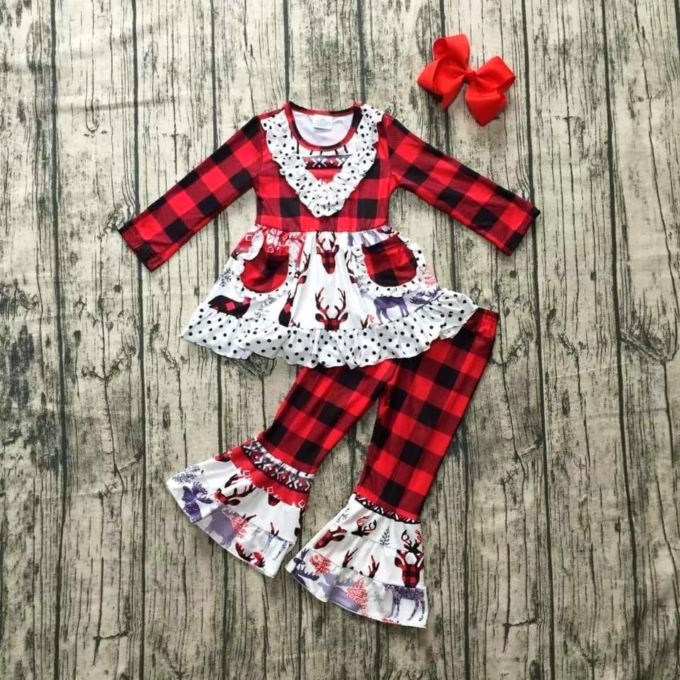 Christmas Buffalo Plaid Tunic Pants 2 Piece Outfit ARIA KIDS