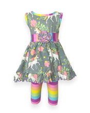 "Nola" Unicorn and Rainbows Pastel Stripe Dress & Pants Set - ARIA KIDS
