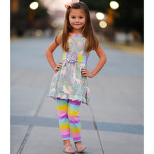 "Nola" Unicorn and Rainbows Pastel Stripe Dress & Pants Set - ARIA KIDS