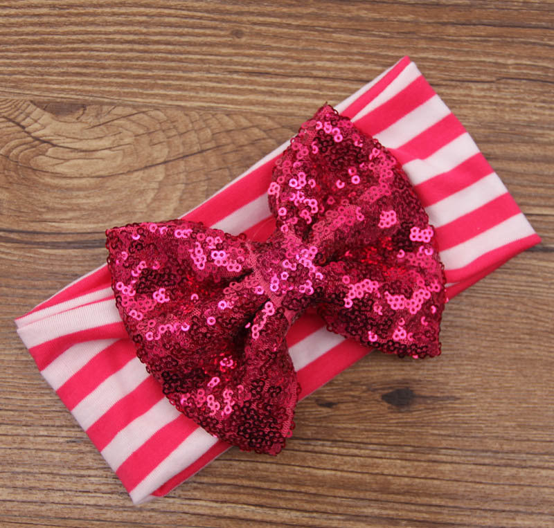 Rose Stripes/Rose Sequin Baby Bow Headband - ARIA KIDS