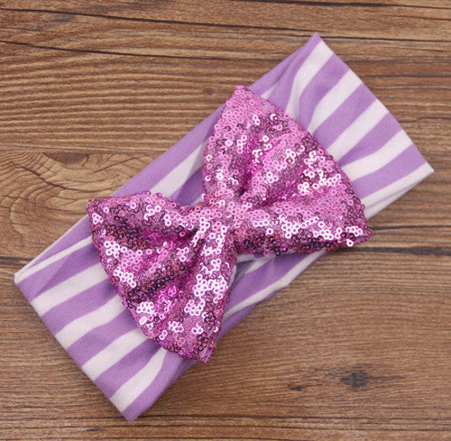 Lilac Stripes/Lilac  Sequin Baby Bow Headband - ARIA KIDS