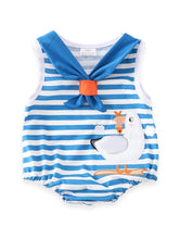 Blue & White Stripe Seagull Boy Bubble Romper - ARIA KIDS