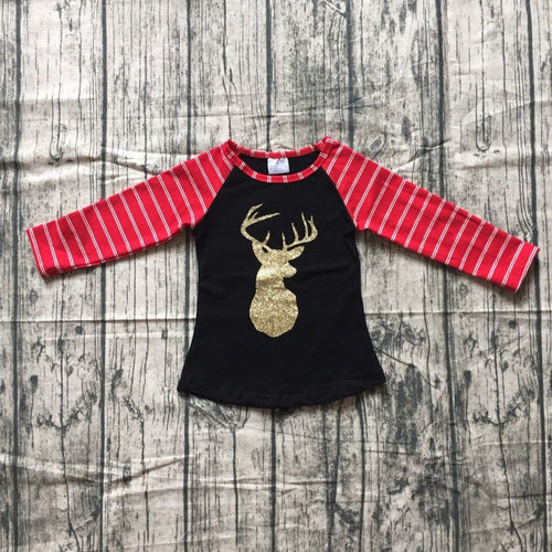 Gold Deer Christmas Black Raglan for Girls - ARIA KIDS