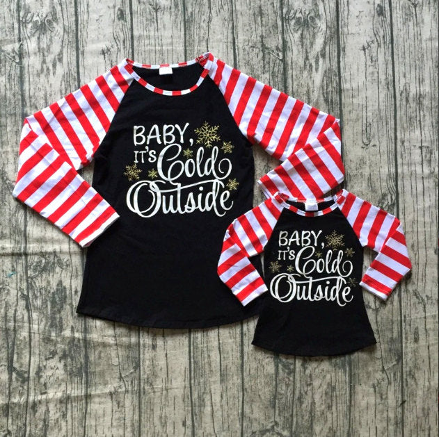 Christmas Mama And Baby Matching Shirts Striped Mommy Me Matching