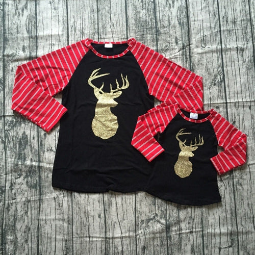 Gold Deer Mommy & Me Matching Christmas Black Raglan - ARIA KIDS