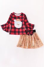 Red and black plaid santa applique sequin skirt set - ARIA KIDS