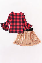 Red and black plaid santa applique sequin skirt set - ARIA KIDS