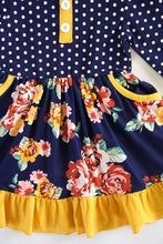Alice Navy Floral Polka Dot Dress with 5" Hair Bow - ARIA KIDS
