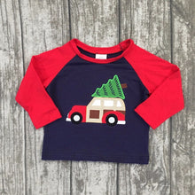 WHOLESALE CLEARANCE BUNDLE (10 Pieces) - Christmas Tree Truck Unisex Raglan Shirt - Red/Navy - ARIA KIDS