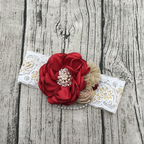 Red Rose Pearl Lace Headband - 3 sizes - ARIA KIDS