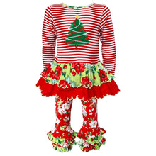 Christmas Tree Floral Stripes Tunic & Pants 2-Piece Outfit - ARIA KIDS