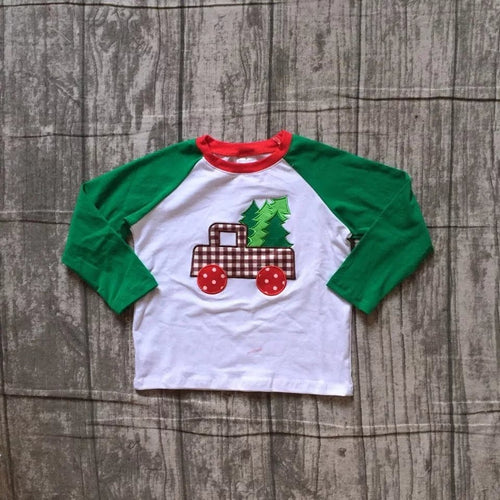 WHOLESALE CLEARANCE BUNDLE (10 Pieces) - Christmas Tree Truck Boys Raglan Shirt - Green/Red/White - ARIA KIDS