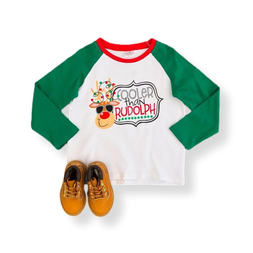 Cooler Than Rudolph Unisex Raglan Shirt - Green/Red/White - ARIA KIDS