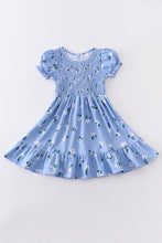 Sky blue floral smocked dress mommy&me