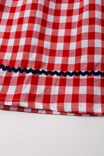 Red plaid dog flag smocked ruffle dress
