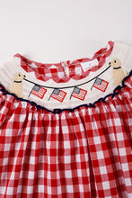 Red plaid dog flag smocked ruffle dress