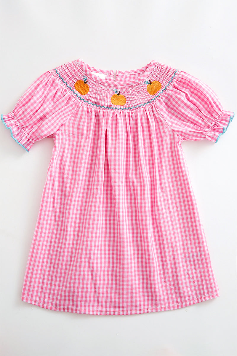 Pink plaid pumpkin smocked dress - ARIA KIDS