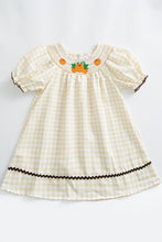 Thanksgiving plaid pumpkin smocked puff sleeve dress