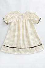 Thanksgiving plaid pumpkin smocked puff sleeve dress
