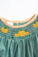 Green pumpkin smocked dress